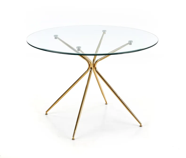 Кухонний стіл HALMAR RONDO 110x110 см, стільниця - прозора, ніжки - золото фото №2