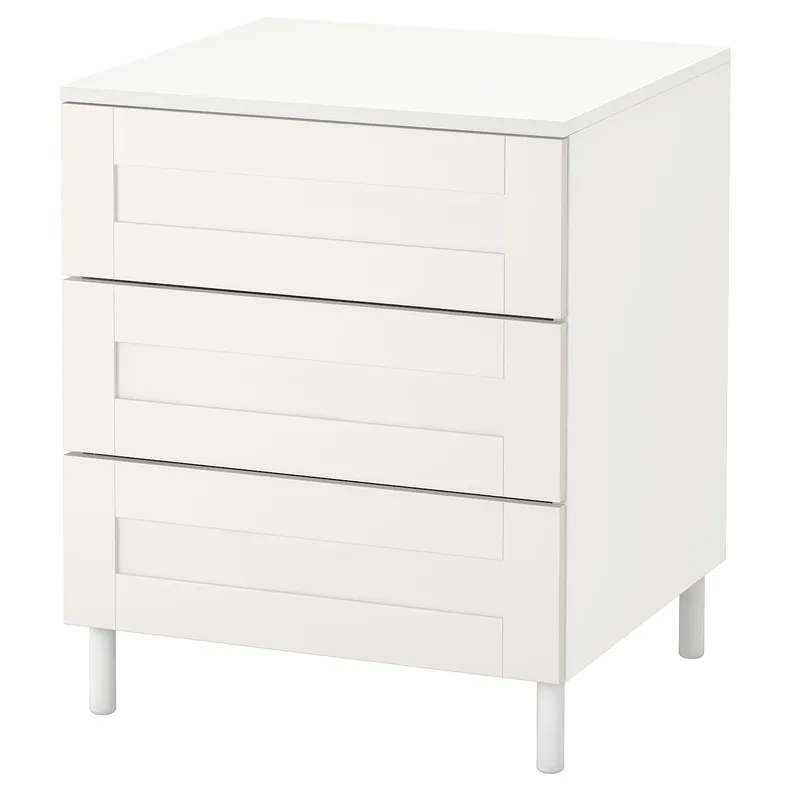 IKEA PLATSA ПЛАТСА, комод із 3 шухлядами, білий / САННІДАЛЬ білий, 60x57x73 см 094.878.55 фото №1