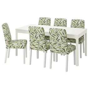 IKEA EKEDALEN ЭКЕДАЛЕН / BERGMUND БЕРГМУНД, стол и 6 стульев, белый / Фогельфорс многоцветный, 180 / 240 см 294.082.30 фото