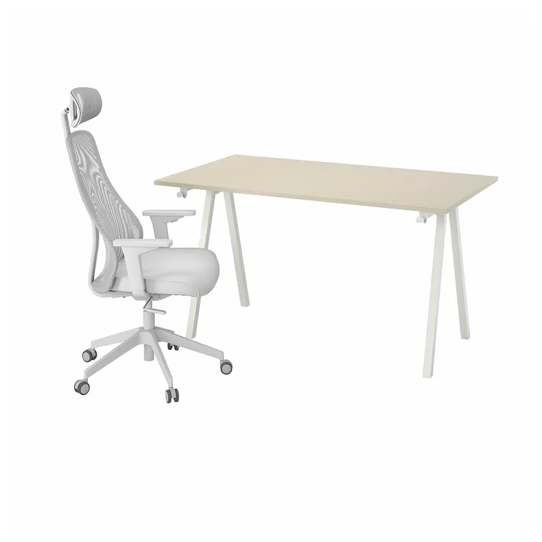 IKEA TROTTEN ТРОТТЕН / MATCHSPEL МАТЧСПЕЛЬ, стіл і стілець, бежевий/білий світло-сірий 795.377.53 фото №1