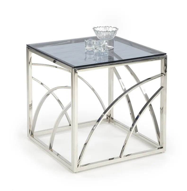 Журнальный столик стеклянный HALMAR UNIVERSE, 55x55 см, каркас - серебро, стекло - дымчатое фото №3