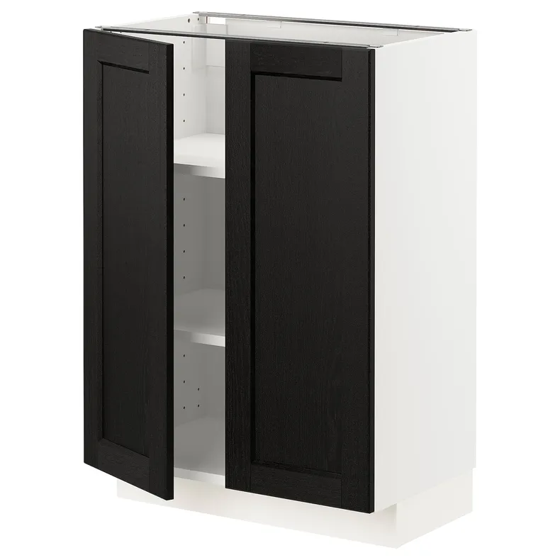 IKEA METOD МЕТОД, напольный шкаф с полками / 2дверцами, белый / Лерхиттан с черными пятнами, 60x37 см 394.635.46 фото №1