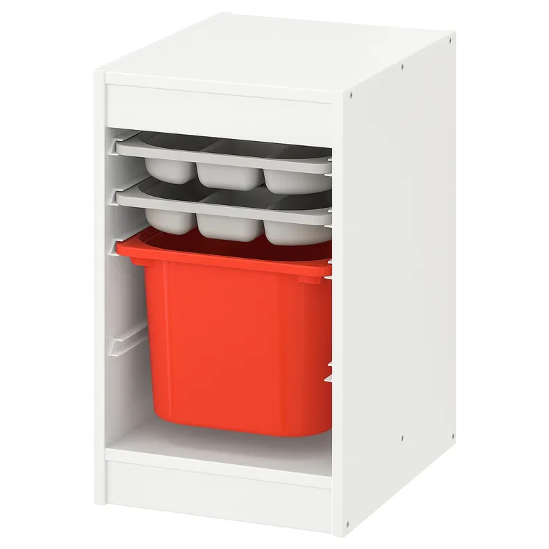 IKEA TROFAST ТРУФАСТ, комбинация с контейнером / лотками, белый серый / оранжевый, 34x44x56 см 194.803.92 фото №1