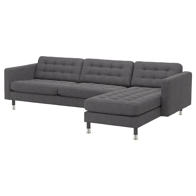 IKEA LANDSKRONA ЛАНДСКРУНА, 4-місний диван, з кушеткою / ГУННАРЕД темно-сірий / металевий 792.703.72 фото №1