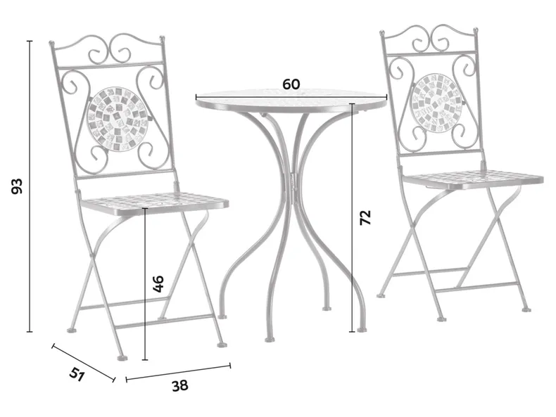 BRW Комплект металлической садовой мебели "Мозаика" Римини стол + 2 стула с подушками 095211 фото №7