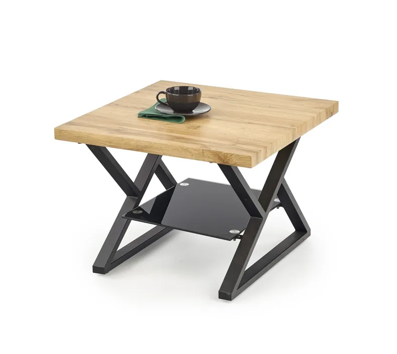 Журнальный столик деревянный HALMAR XENA, квадратный 60x60 см, черный/натуральный фото №2