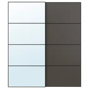 IKEA AULI АУЛІ / MEHAMN МЕХАМН, розсувні дверцята, 2 шт., чорне дзеркало/2шт темно-сірий, 200x236 см 395.605.71 фото