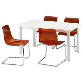 IKEA STRANDTORP СТРАНДТОРП / TOBIAS ТОБІАС, стіл+4 стільці, білий / коричневий / червоний хром, 150 / 205 / 260 см 695.689.24 фото