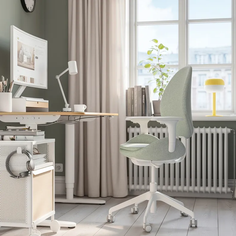IKEA HATTEFJÄLL ХАТТЕФЙЕЛЛЬ, офісний стілець із підлокітниками, Гарматний світло-зелений/білий 705.329.53 фото №3