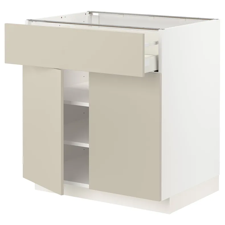 IKEA METOD МЕТОД / MAXIMERA МАКСИМЕРА, напольный шкаф с ящиком / 2дверцами, белый / гавсторпский бежевый, 80x60 см 394.627.35 фото №1