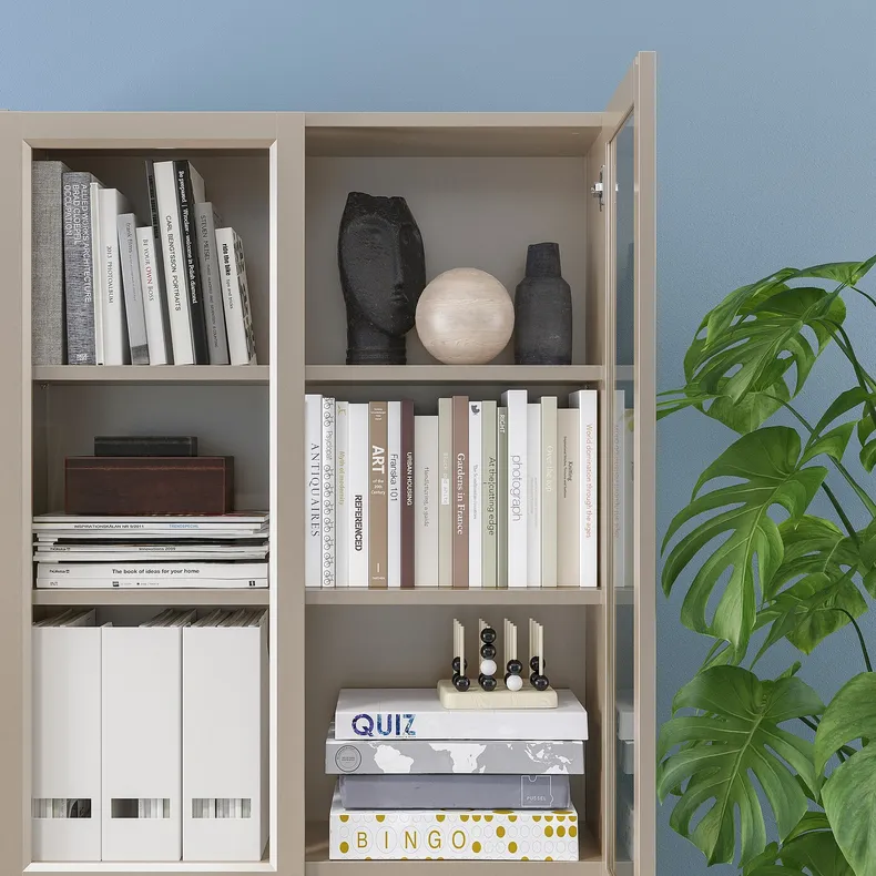 IKEA BILLY БИЛЛИ, шкаф книжный со стеклянными дверьми, серый / металлический эффект, 80x30x202 см 004.156.03 фото №8