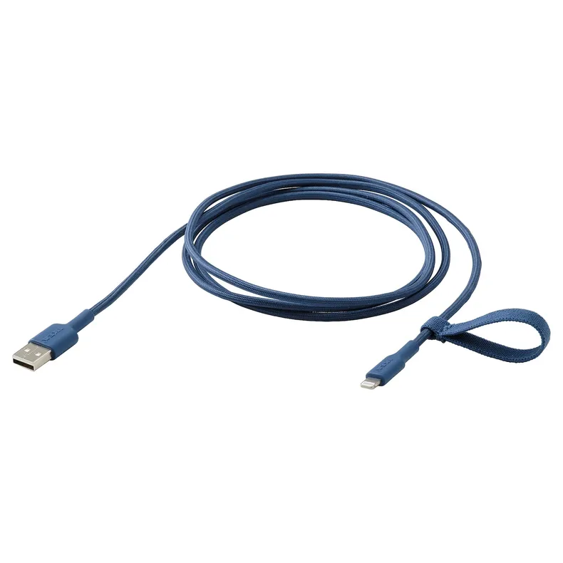 IKEA LILLHULT ЛИЛЛЬХУЛЬТ, кабель USB-A–lightning, голубой, 1.5 m 105.284.97 фото №1