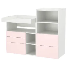 IKEA SMÅSTAD СМОСТАД / PLATSA ПЛАТСА, пеленальний стіл, білий блідо-рожевий з книжковою шафою, 150x79x123 см 394.839.12 фото