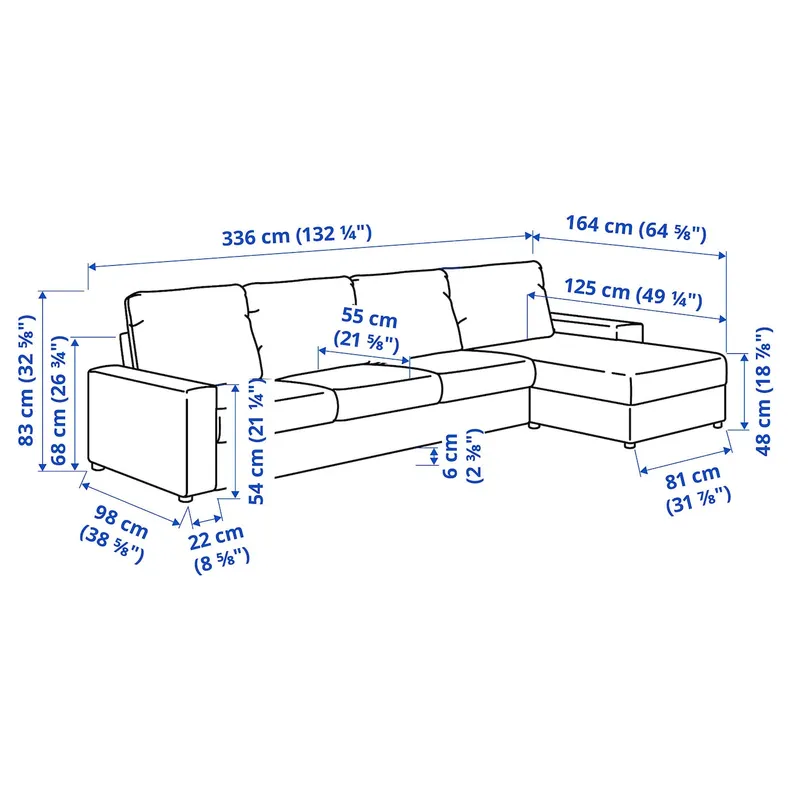 IKEA VIMLE ВІМЛЕ, 4-місний диван із кушеткою, з широкими підлокітниками / горбистий бежевий 894.327.79 фото №5