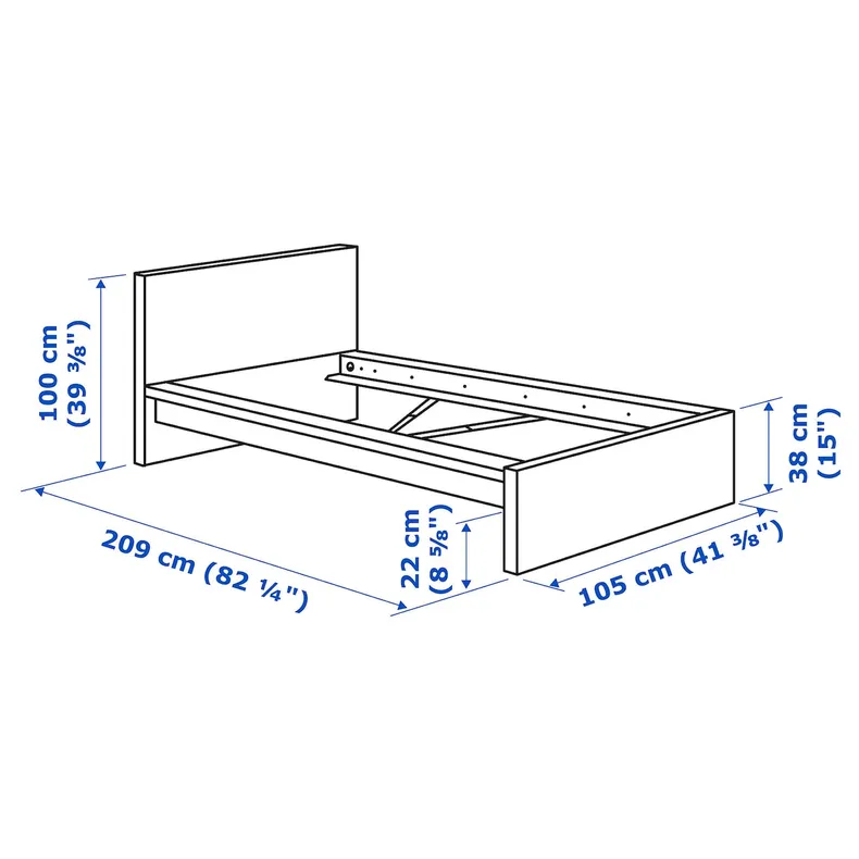 IKEA MALM МАЛЬМ, каркас ліжка з матрацом, Шпон з мореного дуба / Валевог середньої твердості, 90x200 см 195.440.25 фото №14