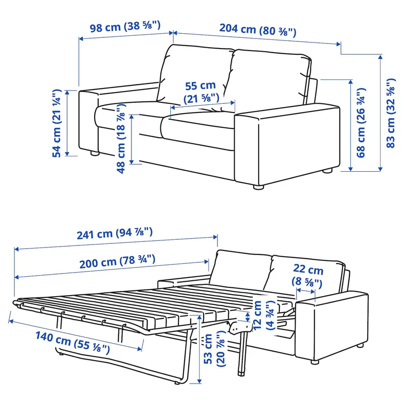 IKEA VIMLE ВИМЛЕ, 2-местный диван-кровать, с широкими подлокотниками / Саксемара черно-синий 595.371.98 фото №11