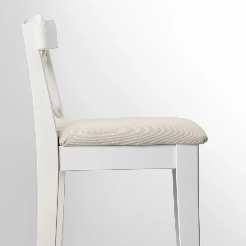 IKEA INGOLF ІНГОЛЬФ, барний стілець зі спинкою, білий / бежевий галантерейний, 65 см 004.787.37 фото №2