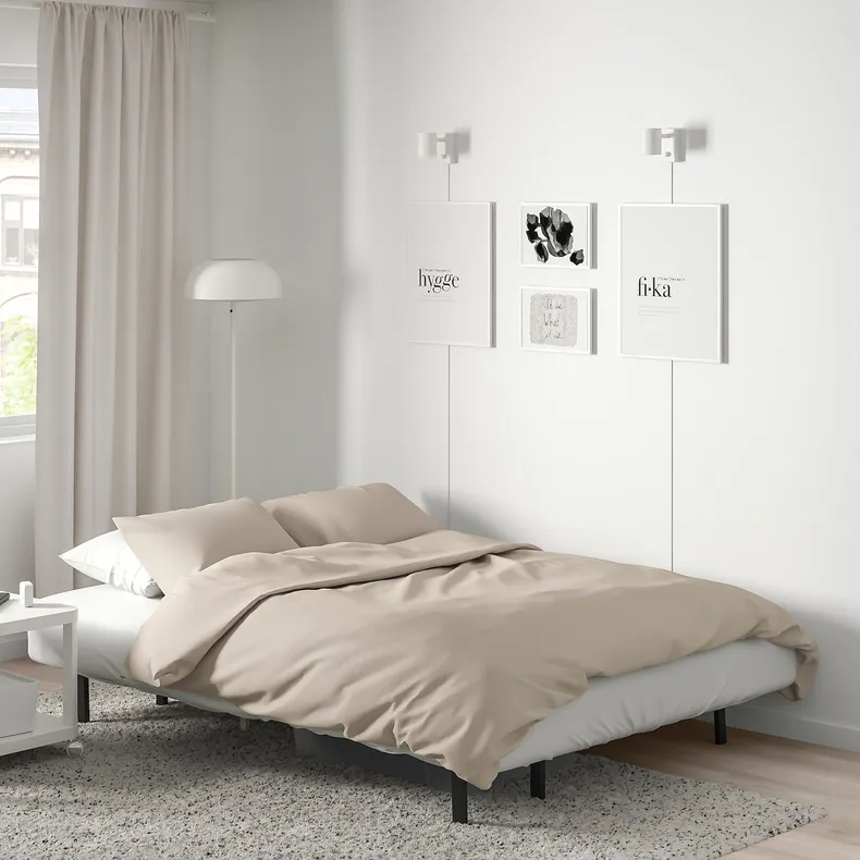 IKEA NYHAMN НІХАМН, 3-місний диван-ліжко, з пінополіуретановим матрацом / Knisa сірий / бежевий 593.063.67 фото №2