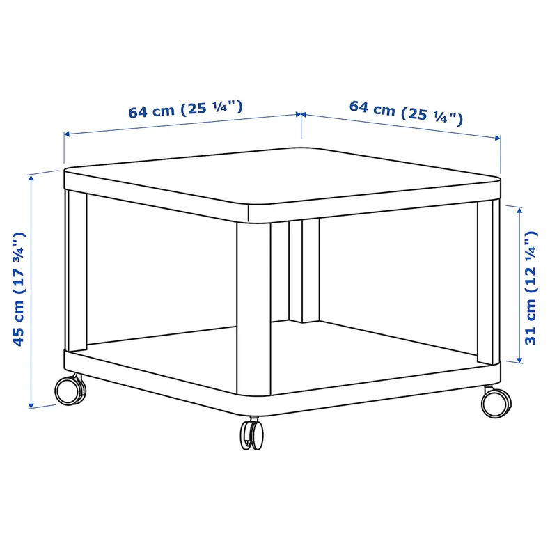IKEA TINGBY ТИНГБИ, стол приставной на колесиках, белый, 64x64 см 202.959.25 фото №6