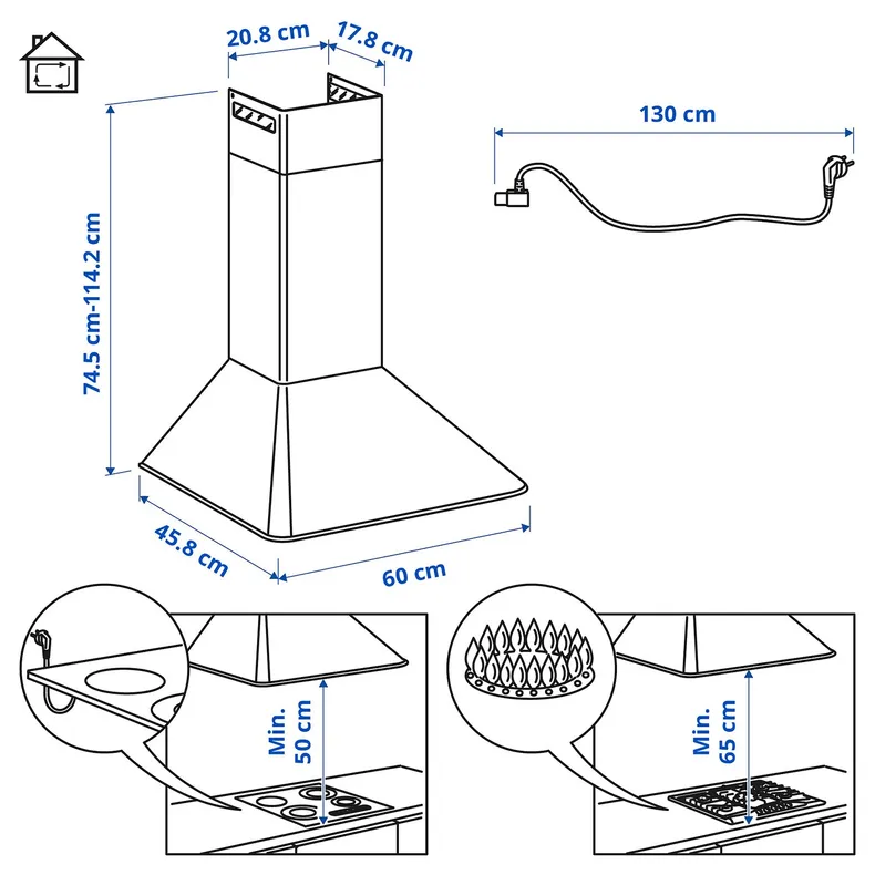 IKEA MATTRADITION МАТТРАДИТИОН, вытяжка кухонная стен креп (колпак), белый, 60 см 403.891.45 фото №8