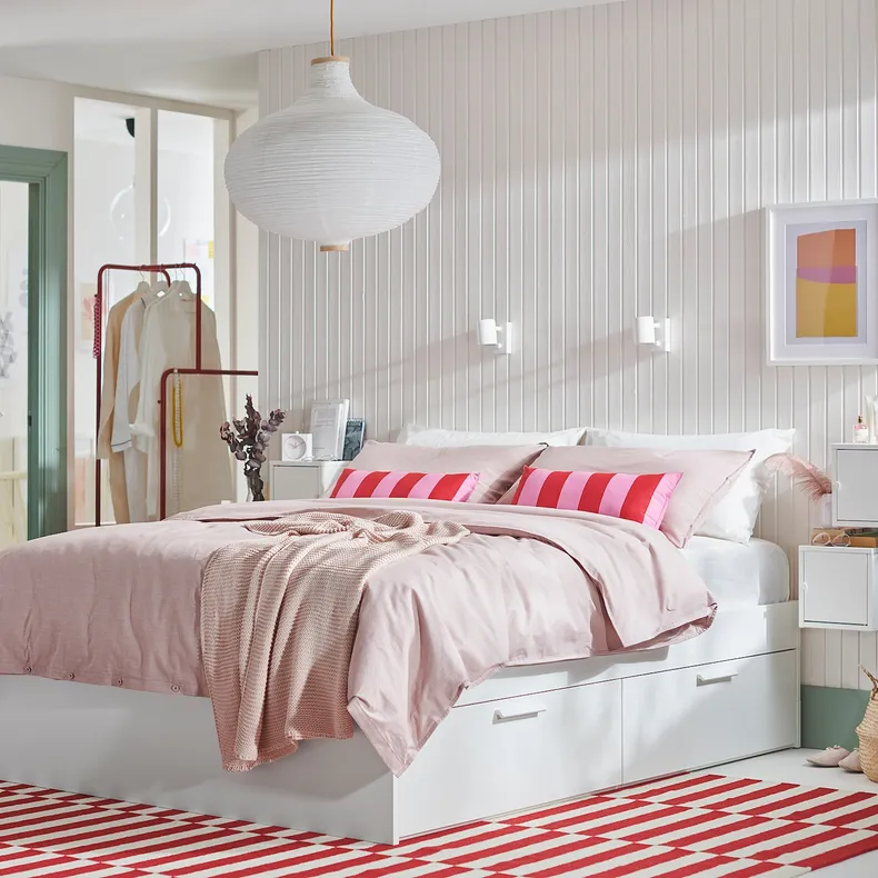 IKEA BRIMNES БРИМНЭС, каркас кровати с ящиками, белый / Лёнсет, 180x200 см 890.187.42 фото №5