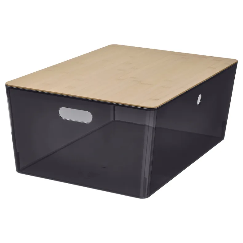 IKEA KUGGIS КУГГІС, коробка з кришкою, прозорий чорний/бамбук, 37x54x21 см 295.613.02 фото №1