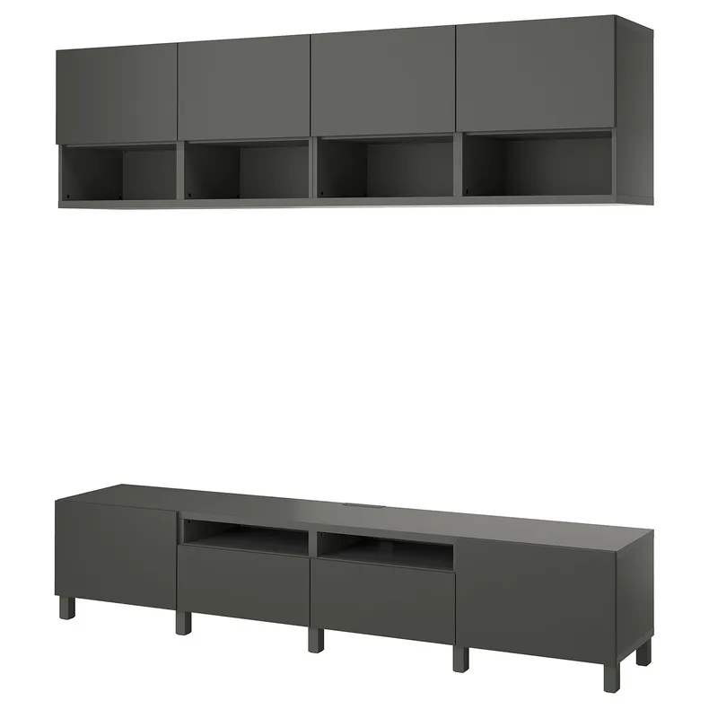 IKEA BESTÅ БЕСТО, шкаф для ТВ, комбинация, темно-серый / Лаппвикен / Стуббарп темно-серый, 240x42x230 см 995.079.91 фото №1