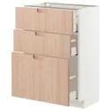IKEA METOD МЕТОД / MAXIMERA МАКСИМЕРА, напольный шкаф с 3 ящиками, белый / светлый бамбук, 60x37 см 993.303.08 фото thumb №1