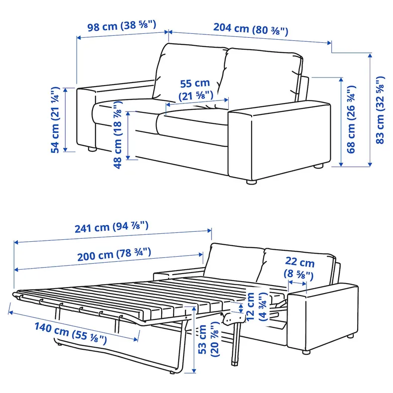 IKEA VIMLE ВІМЛЕ, 2-місний диван-ліжко, з широкими підлокітниками/Lejde сіро-чорний 695.372.87 фото №4