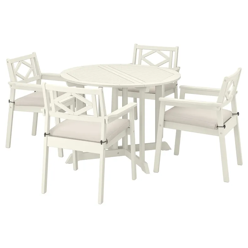 IKEA BONDHOLMEN БОНДХОЛЬМЕН, стіл+4 крісла з підлокітн, вуличний, білий/бежевий/бежевий Фрессон/Дувхольмен 395.498.47 фото №1