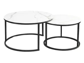 Комплект журнальных столиков (2 шт круглые) SIGNAL ATLANTA C, 80х45 см / 60х42 см, белый мрамор / черный мат фото