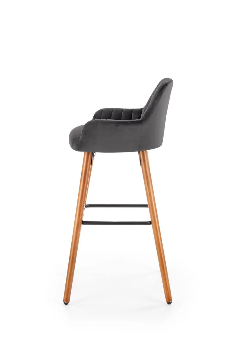 Барний стілець оксамитовий HALMAR H93 Velvet, ніжки - горіх, оббивка - темно-сірий фото №2
