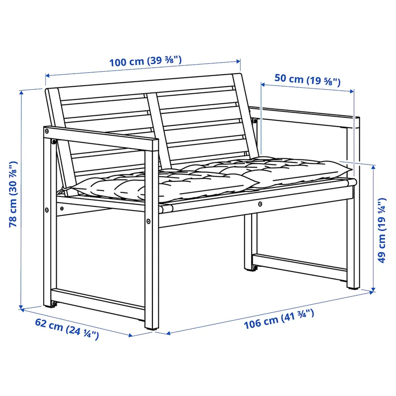 IKEA NÄMMARÖ, Скамья со спинкой и подушками, морилка светло-коричневая/Куддарна светло-серо-бежевая 095.752.20 фото №2