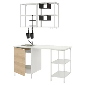 IKEA ENHET ЕНХЕТ, кухня, білий/імітація. дуб, 163x63.5x222 см 193.372.76 фото