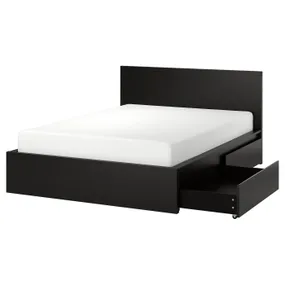 IKEA MALM МАЛЬМ, каркас ліжка, високий, 2 крб д / збер, чорний / коричневий / Ліндбоден, 140x200 см 994.949.55 фото