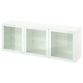 IKEA BESTÅ БЕСТО, комбинация для хранения с дверцами, белый Стекловик / белый / светло-зеленый Прозрачное стекло, 180x42x65 см 594.888.19 фото