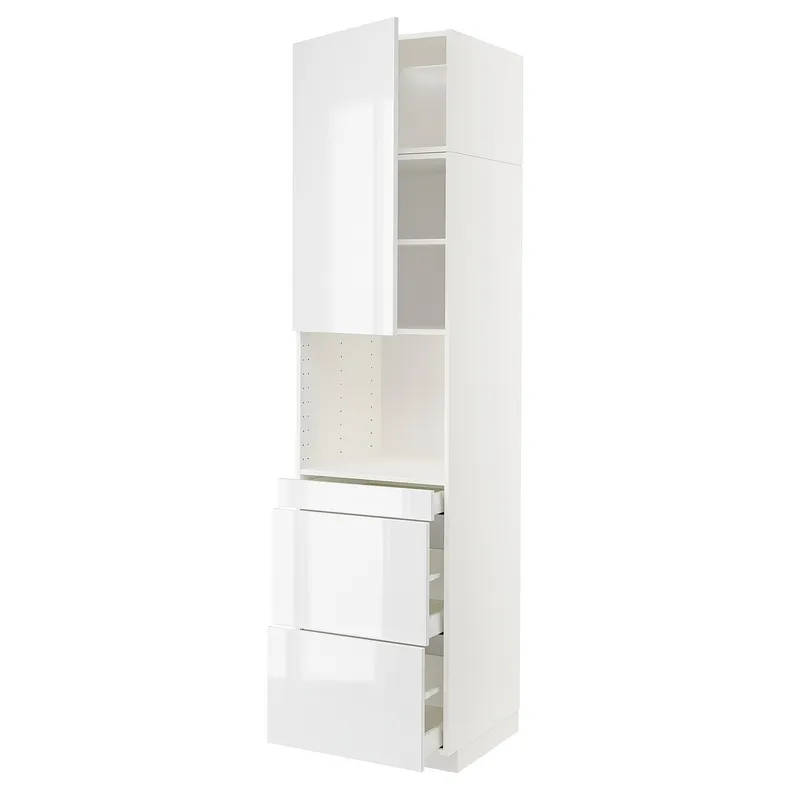 IKEA METOD МЕТОД / MAXIMERA МАКСИМЕРА, высокий шкаф д / СВЧ / дверца / 3ящика, белый / Рингхульт белый, 60x60x240 см 894.680.42 фото №1