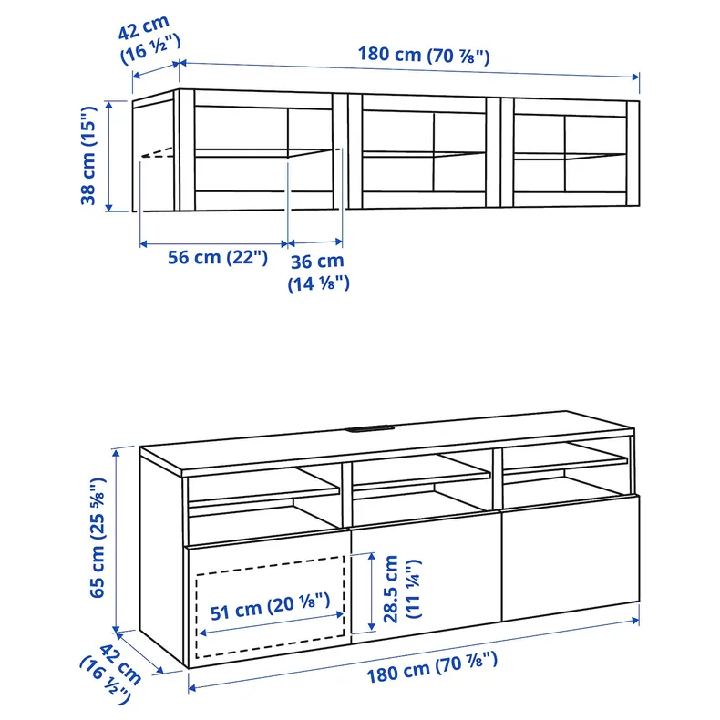 IKEA BESTÅ БЕСТО, шкаф для ТВ, комбин / стеклян дверцы, белый / Сельсвикен глянцевое белое прозрачное стекло, 180x42x192 см 394.887.97 фото №10