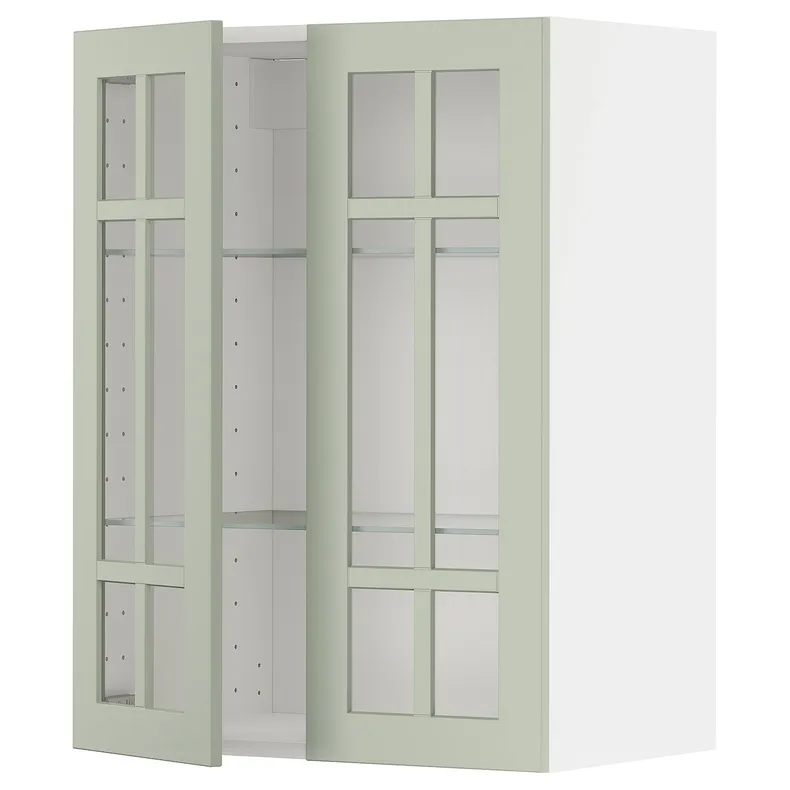 IKEA METOD МЕТОД, настінна шафа, полиці / 2 склх дверц, білий / Стенсунд світло-зелений, 60x80 см 594.871.55 фото №1