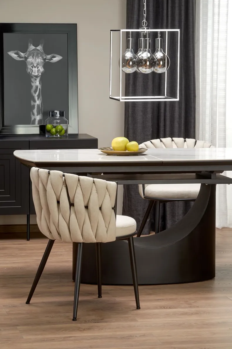 Кухонний стіл HALMAR OSMAN 160-220x90 см, білий мармур / чорний фото №6
