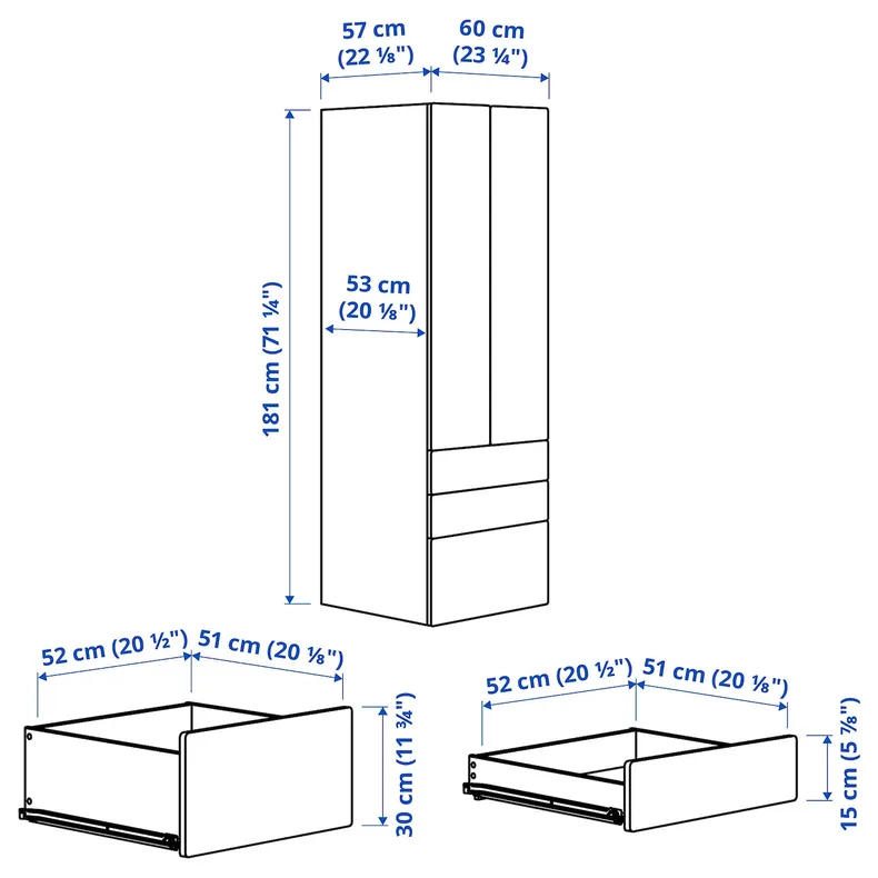 IKEA SMÅSTAD СМОСТАД / PLATSA ПЛАТСА, гардероб, белый с 3 ящиками, 60x57x181 см 894.283.10 фото №6