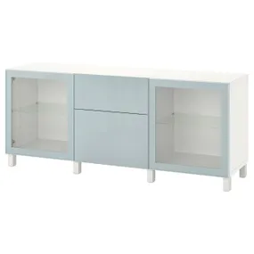 IKEA BESTÅ БЕСТО, комбинация для хранения с ящиками, белый Selsviken/Stubbarp/светло-серо-голубое прозрачное стекло, 180x42x74 см 194.402.83 фото