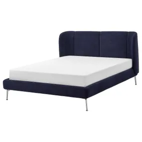 IKEA TUFJORD ТЮФЬЁРД, каркас кровати с обивкой, Талмира черно-синяя / Лёнсет, 140x200 см 595.553.33 фото