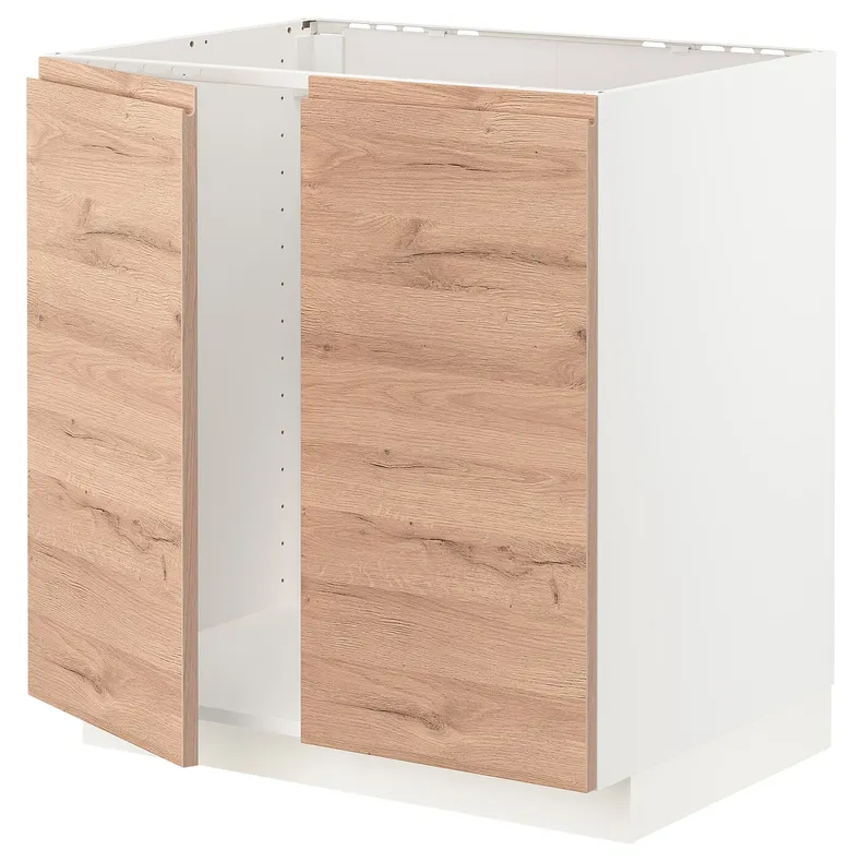 IKEA METOD МЕТОД, підлогова шафа для мийки+2 дверцят, білий / Voxtorp імітація. дуб, 80x60 см 494.675.96 фото №1
