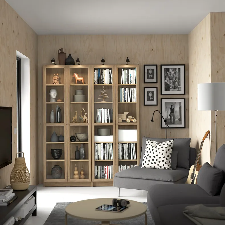 IKEA BILLY БІЛЛІ / OXBERG ОКСБЕРГ, комбінація книжк шаф з склян дверц, під дуб, 160x202 см 994.835.32 фото №2