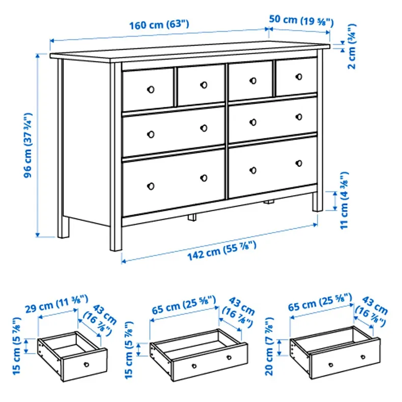 IKEA HEMNES ХЕМНЕС, меблі д / спальні, компл із 3 предм, біла морилка, 80x200 см 294.834.27 фото №9