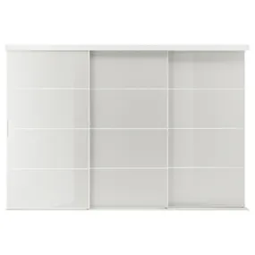 IKEA SKYTTA СКЮТТА / HOKKSUND ХОККСУНД, комбінація розсувних дверцят, білий / глянцевий світло-сірий, 301x205 см 094.227.41 фото