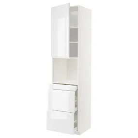 IKEA METOD МЕТОД / MAXIMERA МАКСИМЕРА, высокий шкаф д / СВЧ / дверца / 3ящика, белый / Воксторп глянцевый / белый, 60x60x240 см 594.596.71 фото