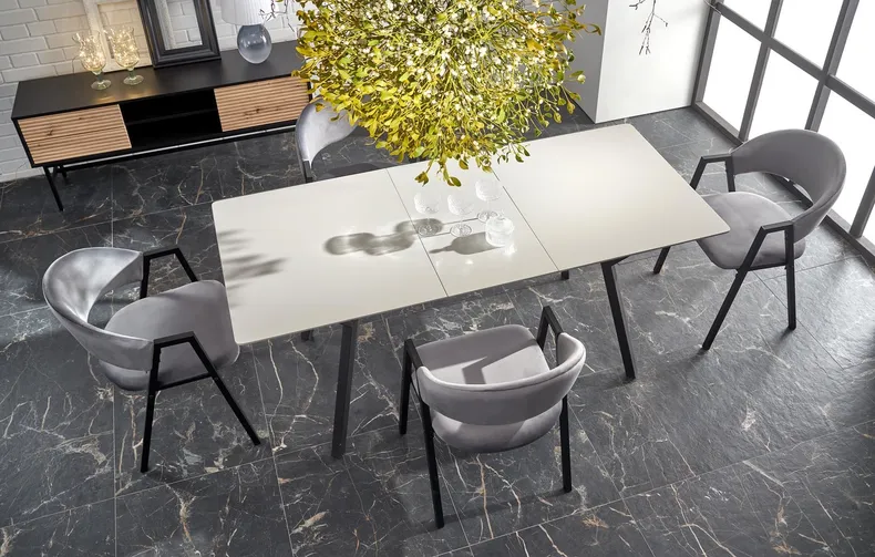 Розкладний стіл кухонний HALMAR BALROG 2 140-180x80 см, стільниця - світло-сіра, ніжки - чорні фото №14