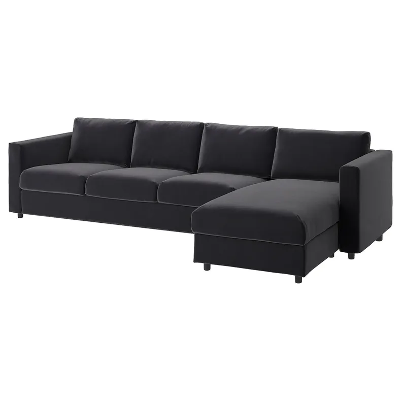 IKEA VIMLE ВІМЛЕ, 4-місний диван, з шезлонгом / Djuparp темно-сірий 494.336.10 фото №1